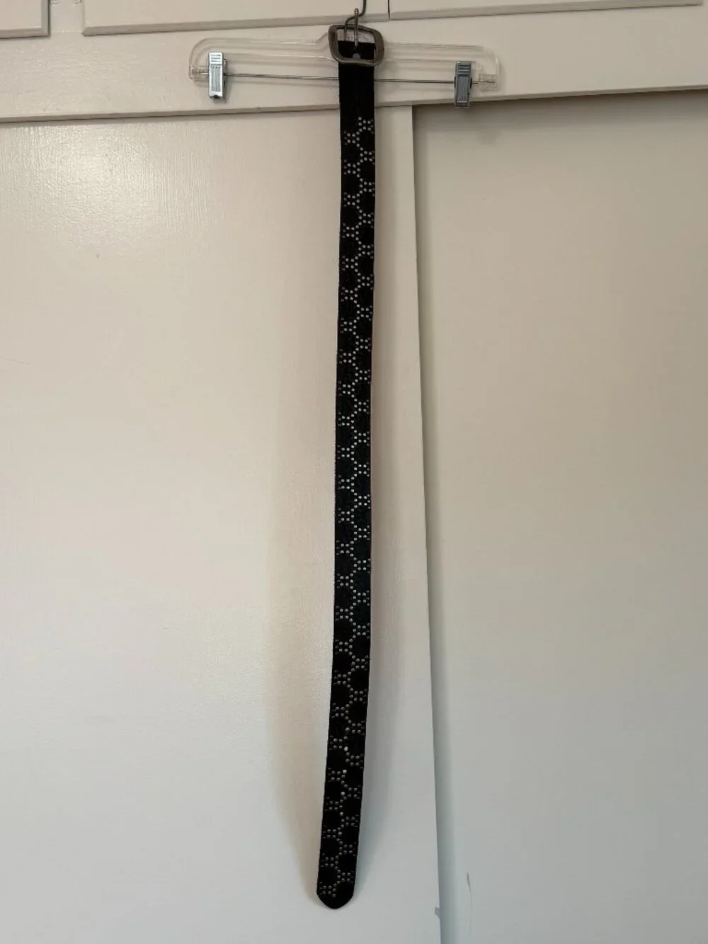Black Studded Leather Belt with Antique Silver Buckle